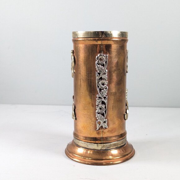 Vintage 6" Copper Metal Cylinder Canister Vase - Southeast Asian style - Picture 6 of 8